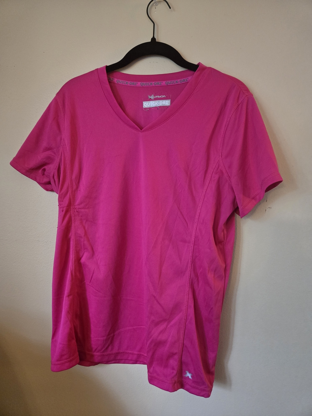 Danskin Women's V-Neck Short Sleeve Tee in Hot Pink